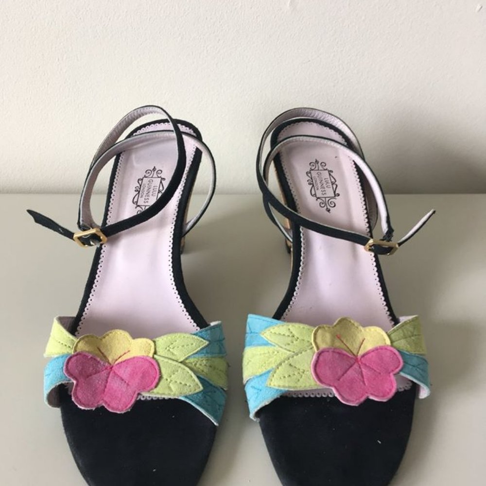 Lulu Guinness ankle-wrap cork wedge sandals